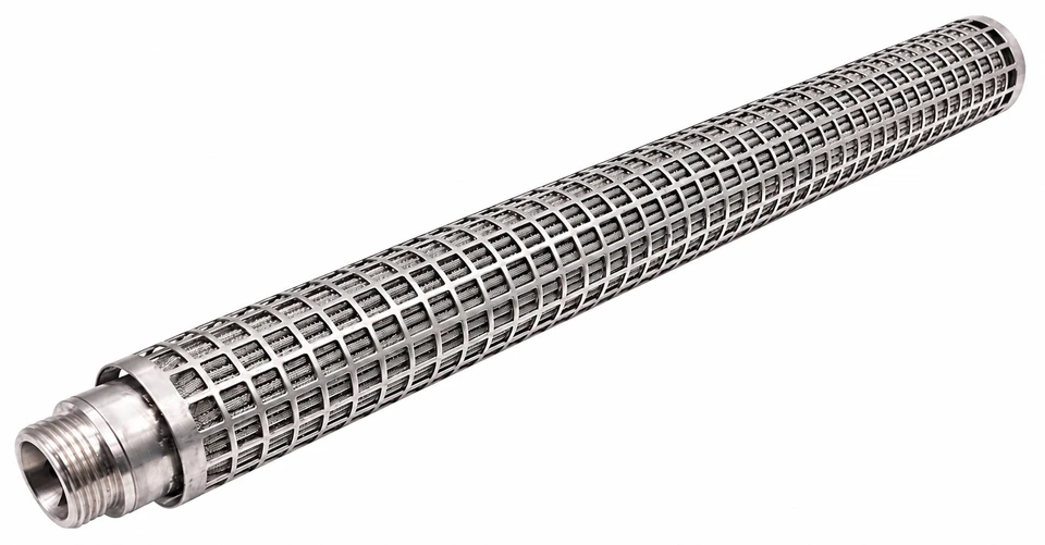 Representative pleated candle filter with protective support cage.