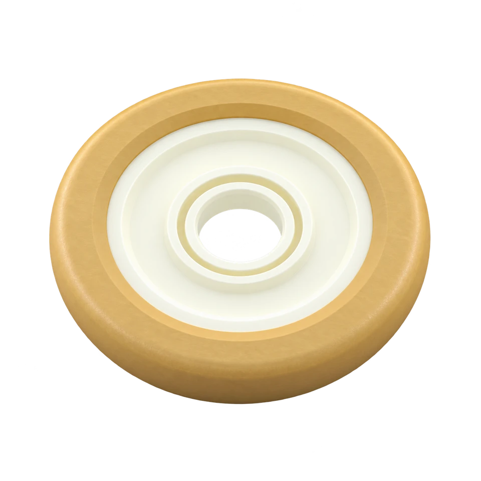 Polyurethane working disc with a golden rim and cream hub