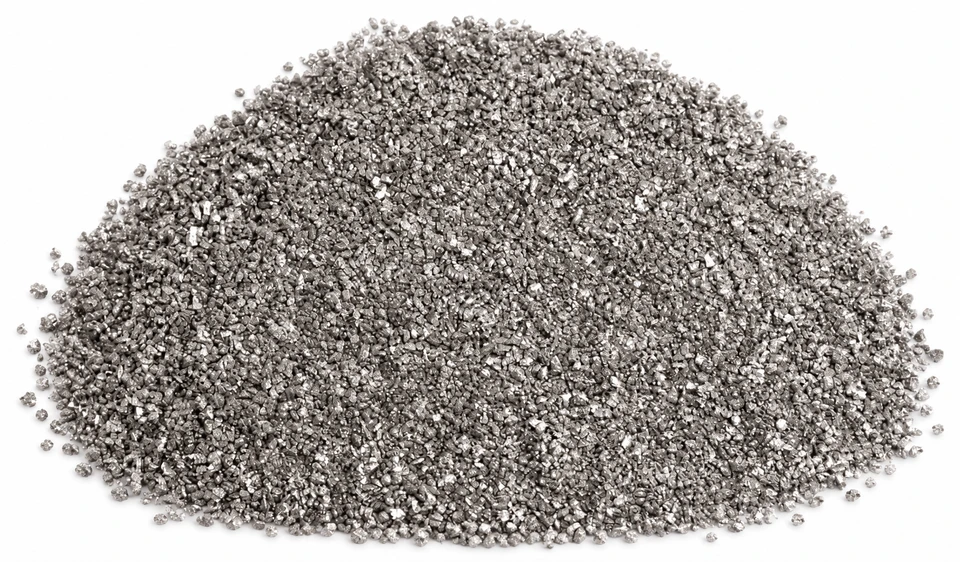 Irregular stainless steel filtration metal sand on a white background