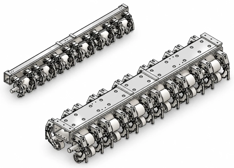 Bhagat feed beam assemblies